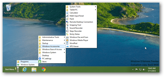 Windows 8 rockt ein brandneues Startmenü über die Symbolleiste der Taskleiste