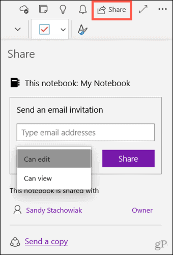 Freigeben eines Notizbuchs in OneNote für Windows 10