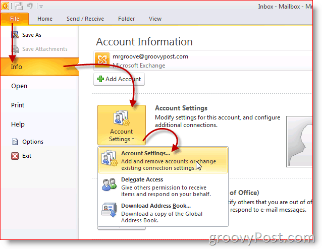 Outlook 2010 Screenshot-Kontoeinstellungen