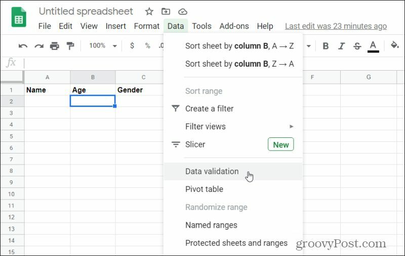 Datenvalidierung in Google Sheets