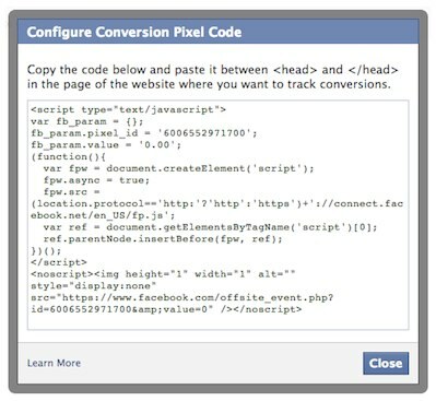 Facebook-Konvertierungspixelcode