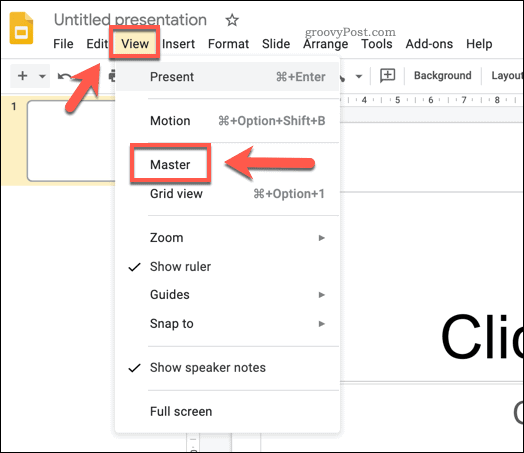 Zugriff auf die Master-Folie in Google Slides