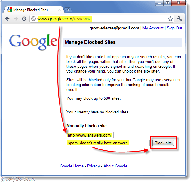 Blockieren Sie eine Website manuell aus den Google-Suchergebnissen 