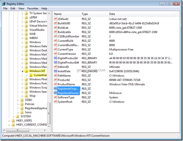 Screenshot des Windows-Registrierungseditors