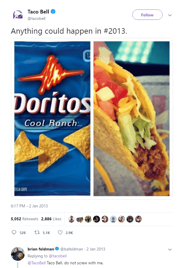 Der originale Teaser-Tweet für den Doritos Locos Taco.