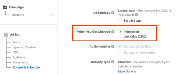 Achten Sie darauf, wann Ihre Facebook-Anzeigen in Rechnung gestellt werden.
