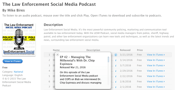 Social-Media-Blabs von Strafverfolgungsbehörden, die als Podcasts auf iTunes hochgeladen wurden