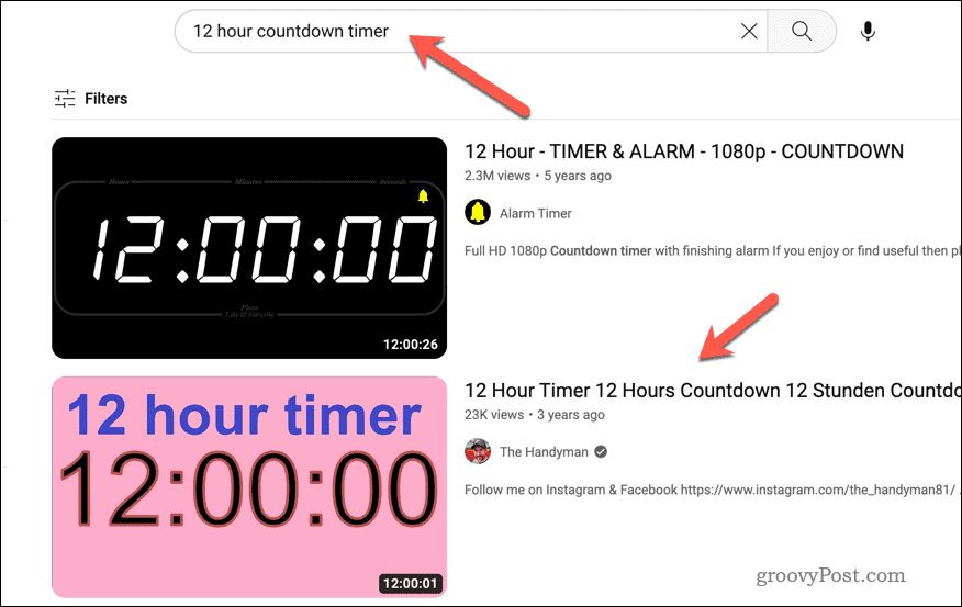 Suche nach YouTube-Timer-Videos