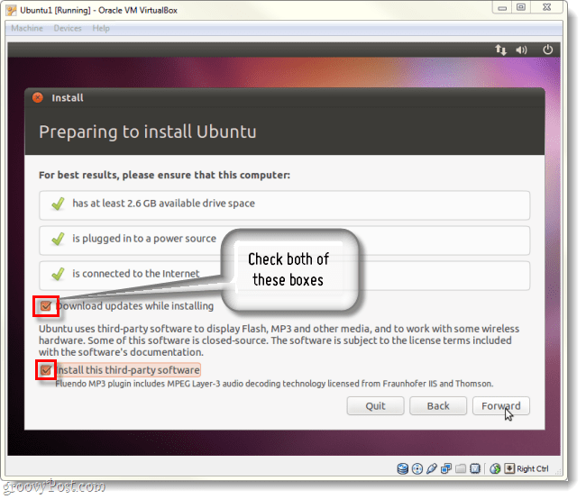 Laden Sie Updates herunter und installieren Sie Software von Drittanbietern bei der Ubuntu-Installation