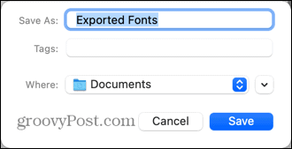 Speicherort der exportierten Mac-Schriftarten