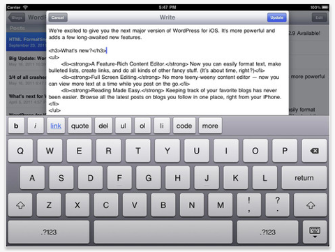 WordPress App iPad Tool