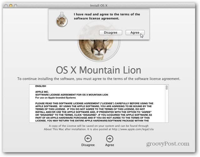 Stimmen Sie EULA Mountain Lion zu