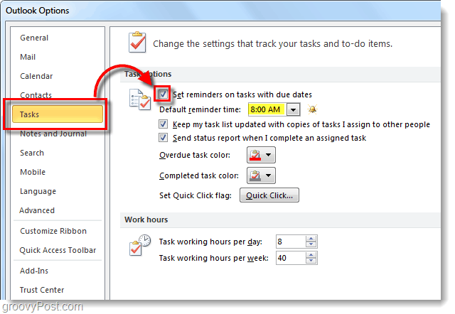 So richten Sie Standardaufgabenerinnerungen für Outlook 2010 ein