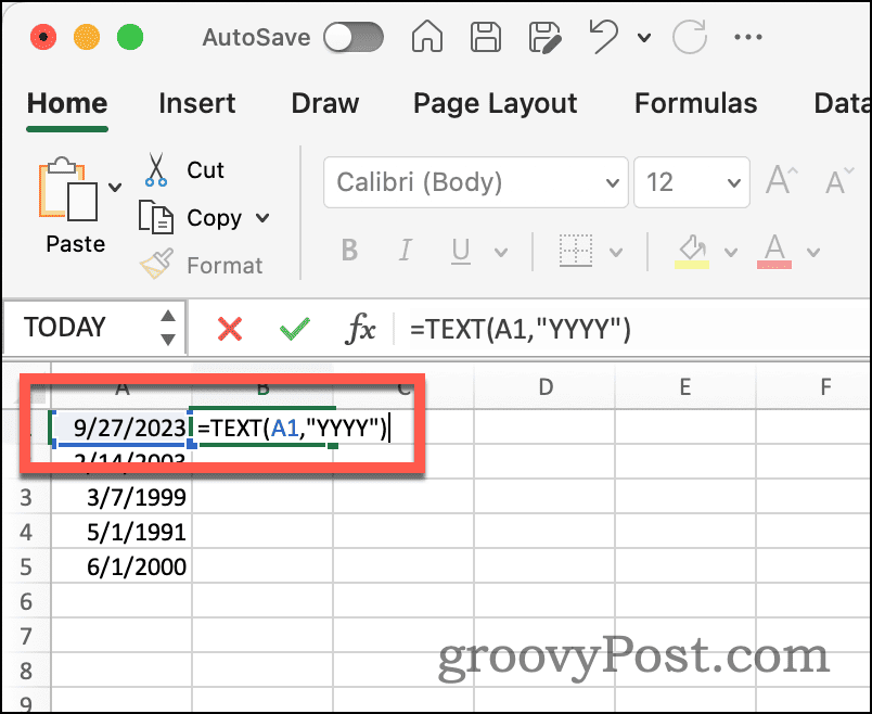Excel-Textfunktion zum Extrahieren des Jahres aus dem Datum