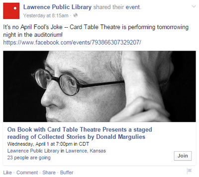 Lawrence Public Library Veranstaltung Facebook Post