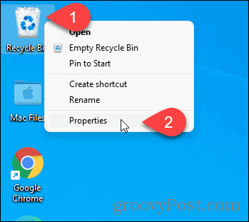 Rufen Sie die Eigenschaften des Papierkorbs mithilfe des Desktop-Symbols in Windows 11 ab