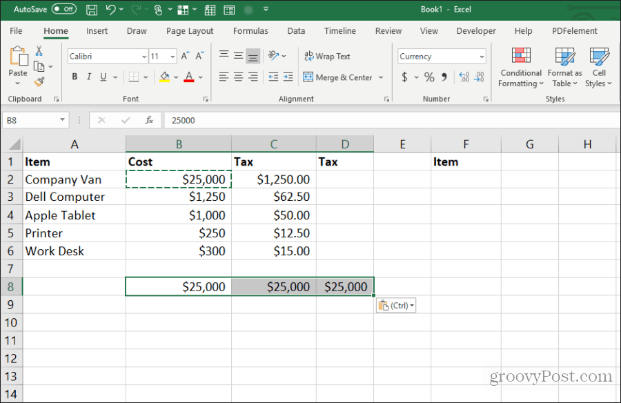 Kopieren Sie eine Zelle zu vielen in Excel