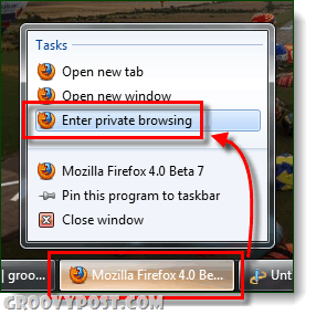 Starten Sie Firefox Private Browsing über Windows 7 in der Taskleiste