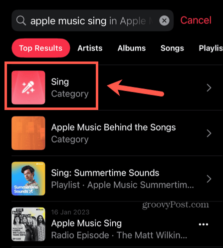 Kategorie „Apple-Musik singen“.