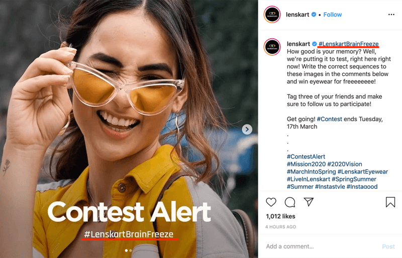 Beispiel für einen Instagram-Wettbewerbsbeitrag, der einen Marken-Hashtag in Bild und Bildunterschrift enthält