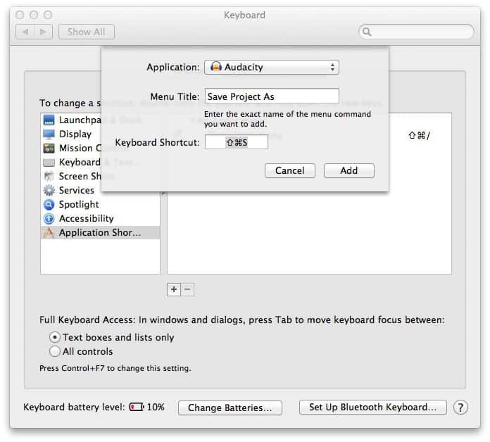 So erstellen Sie eine Tastaturkürzel in einem beliebigen Mac OS X-Programm