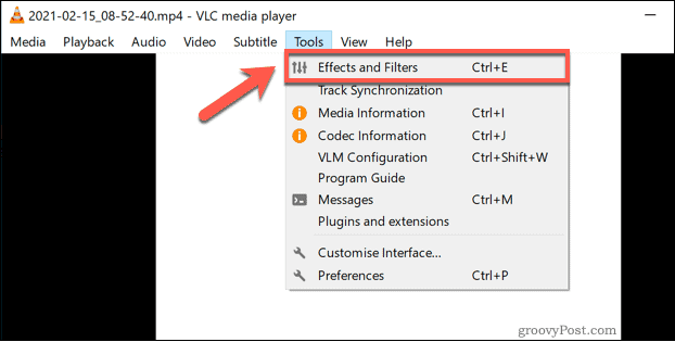 Zugriff auf das Menü VLC-Effekte und -Filter unter Windows