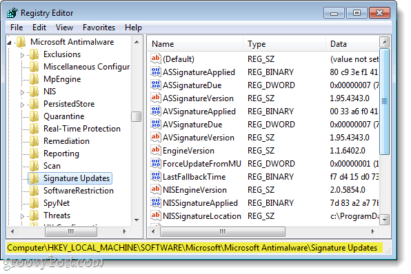 Finden Sie den richtigen Registrierungsschlüssel in Windows 7 regedit