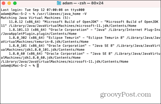 Mac-Liste der installierten Java-JDKS