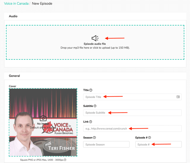 Schritte zum Hochladen von Alexa-Flash-Briefings zu Acast