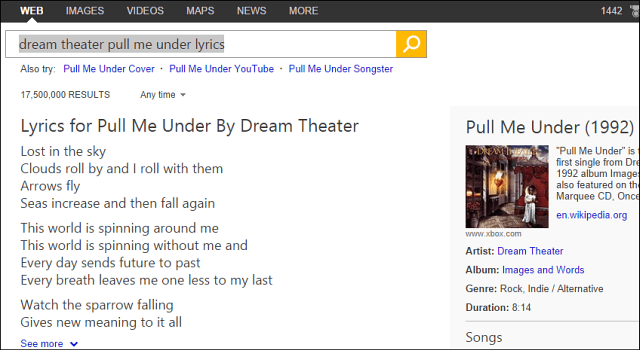 Google kopiert Bing und fügt Songtexte in die Suchergebnisse ein