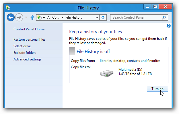 Dateiverlauf-Einschalten