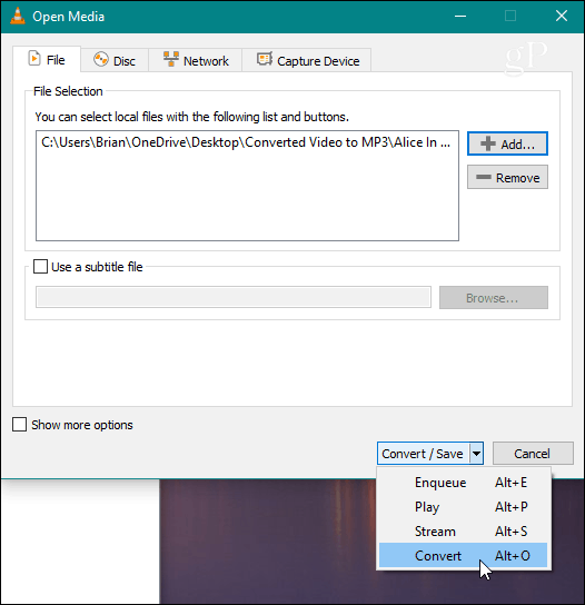  VLC Wählen Sie File Convert