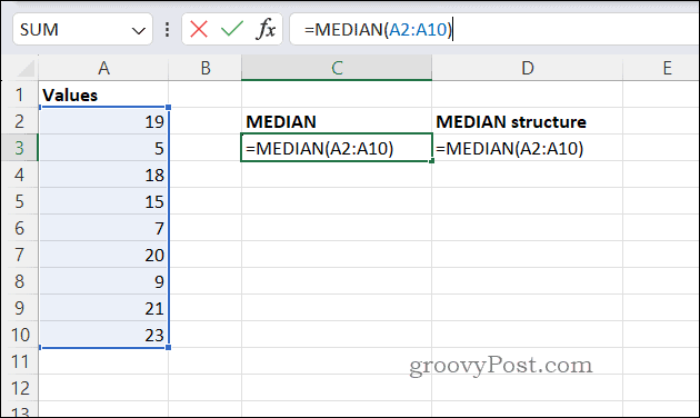 Beispiel einer MEDIAN-Formel in Excel