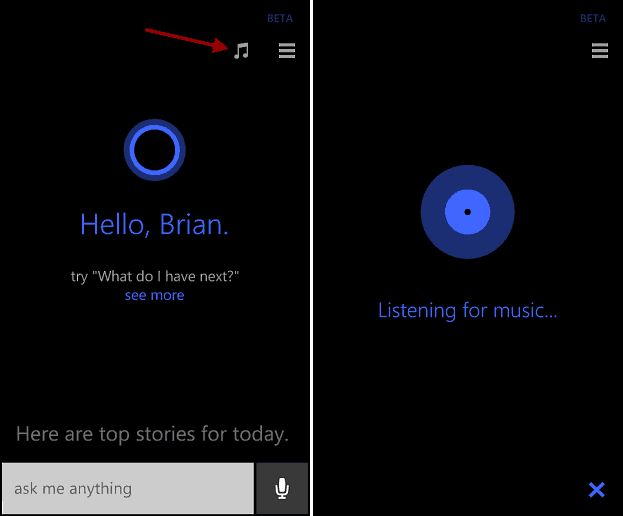 Verwenden Sie Cortana unter Windows Phone 8.1, um Songs zu identifizieren