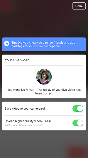 Facebook-Profil Live-Video-Option zum Speichern von Videos
