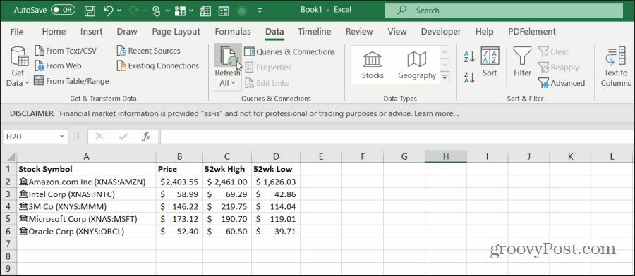 Aktualisieren der Bestandsdaten in Excel