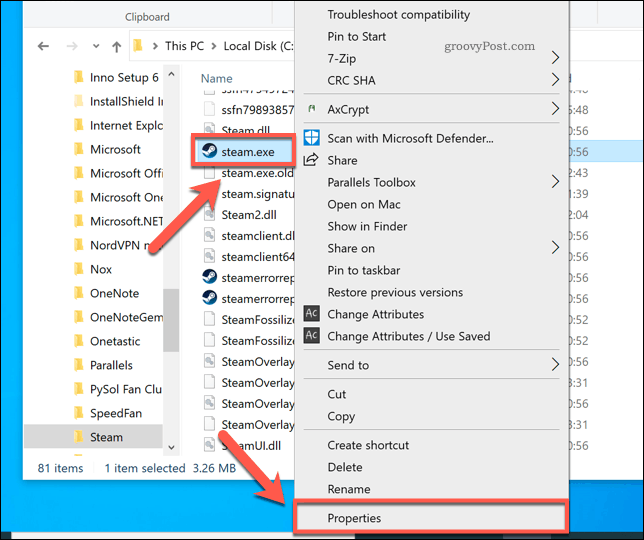 Zugreifen auf Steam-Eigenschaften im Windows-Datei-Explorer