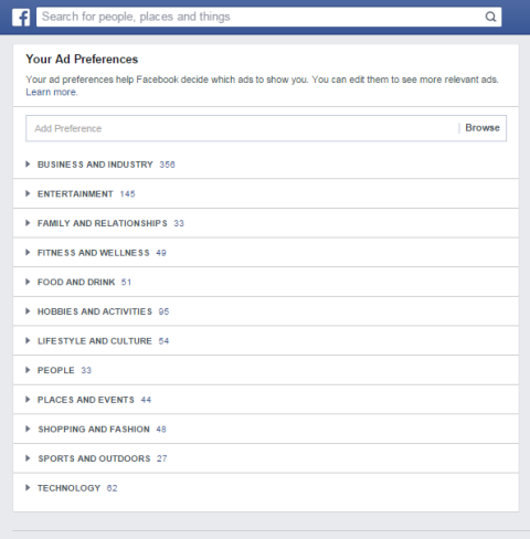 Facebook-Anzeigenpräferenzkategorien