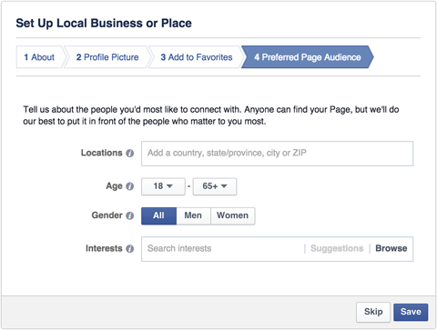 Facebook lokale Business-Seite bevorzugte Zielgruppe