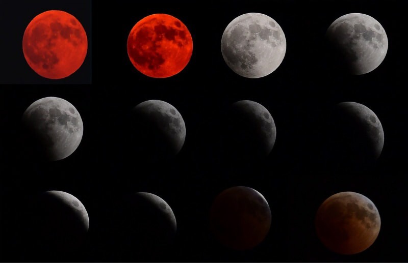 wird während der Mondfinsternisphase in verschiedenen Farben zu sehen sein