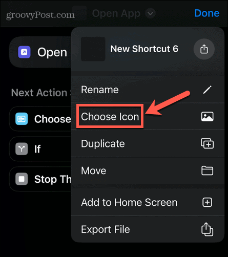iPhone Shortcuts Symbol auswählen