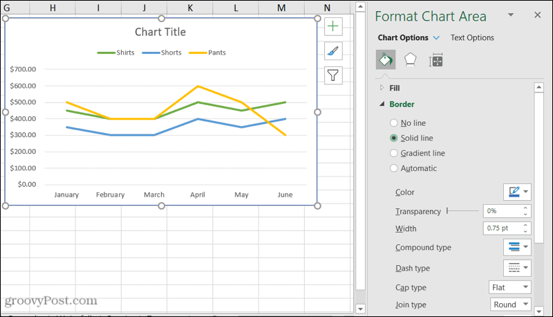 Diagrammseitenleiste in Excel formatieren