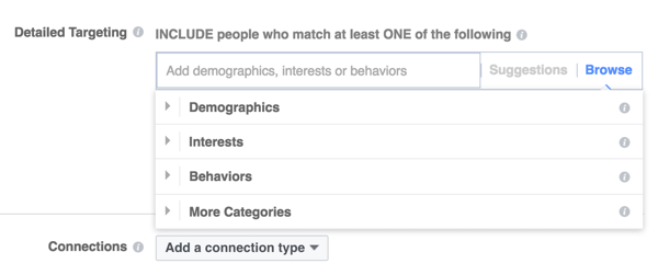 Facebook bietet drei Hauptzielkategorien.