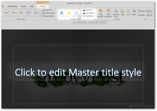 Office 2013-Vorlage erstellen Benutzerdefiniertes Design erstellen POTX Folien anpassen Folien-Lernprogramm So erstellen Sie WordArt-Stil Schriftfarbeneigenschaften Textvoreinstellung Bearbeiten