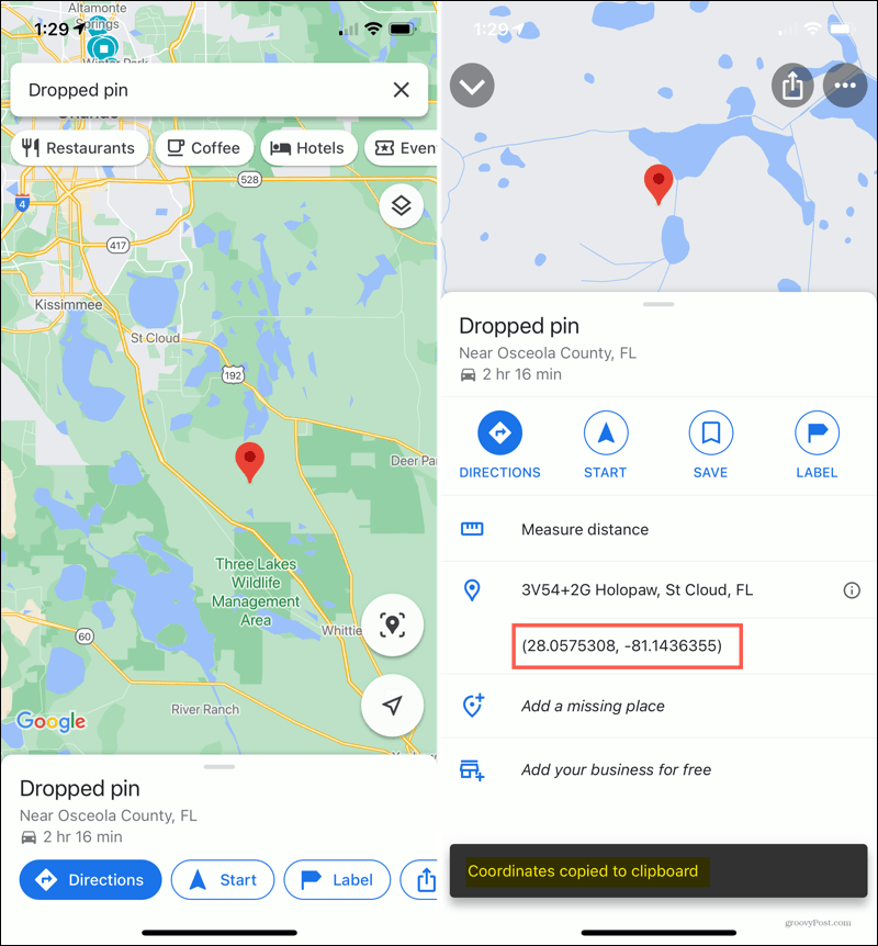 iPhone Drop Pin in Google Maps
