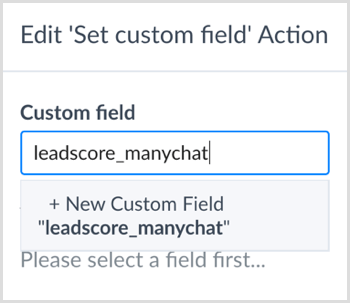 Geben Sie einen Namen ein, um ein neues benutzerdefiniertes Feld in ManyChat zu erstellen.