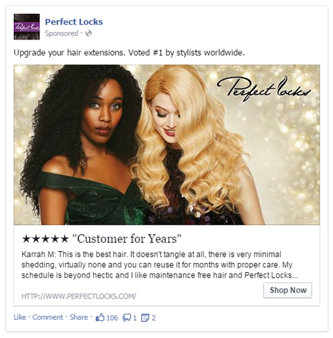 perfekte Schlösser Facebook-Anzeige mit Nutzerbewertung