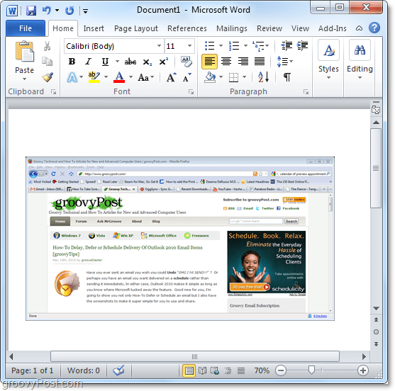 Verwenden eines verfügbaren Fensters für einen Screenshot in Office 2010