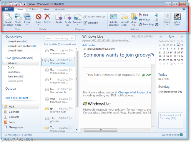 cooles neues Band für Windows Live Mail
