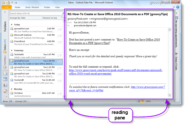 So ändern Sie die Position des Standard-Lesebereichs in Outlook 2010 und erleichtern das Lesen von E-Mails
